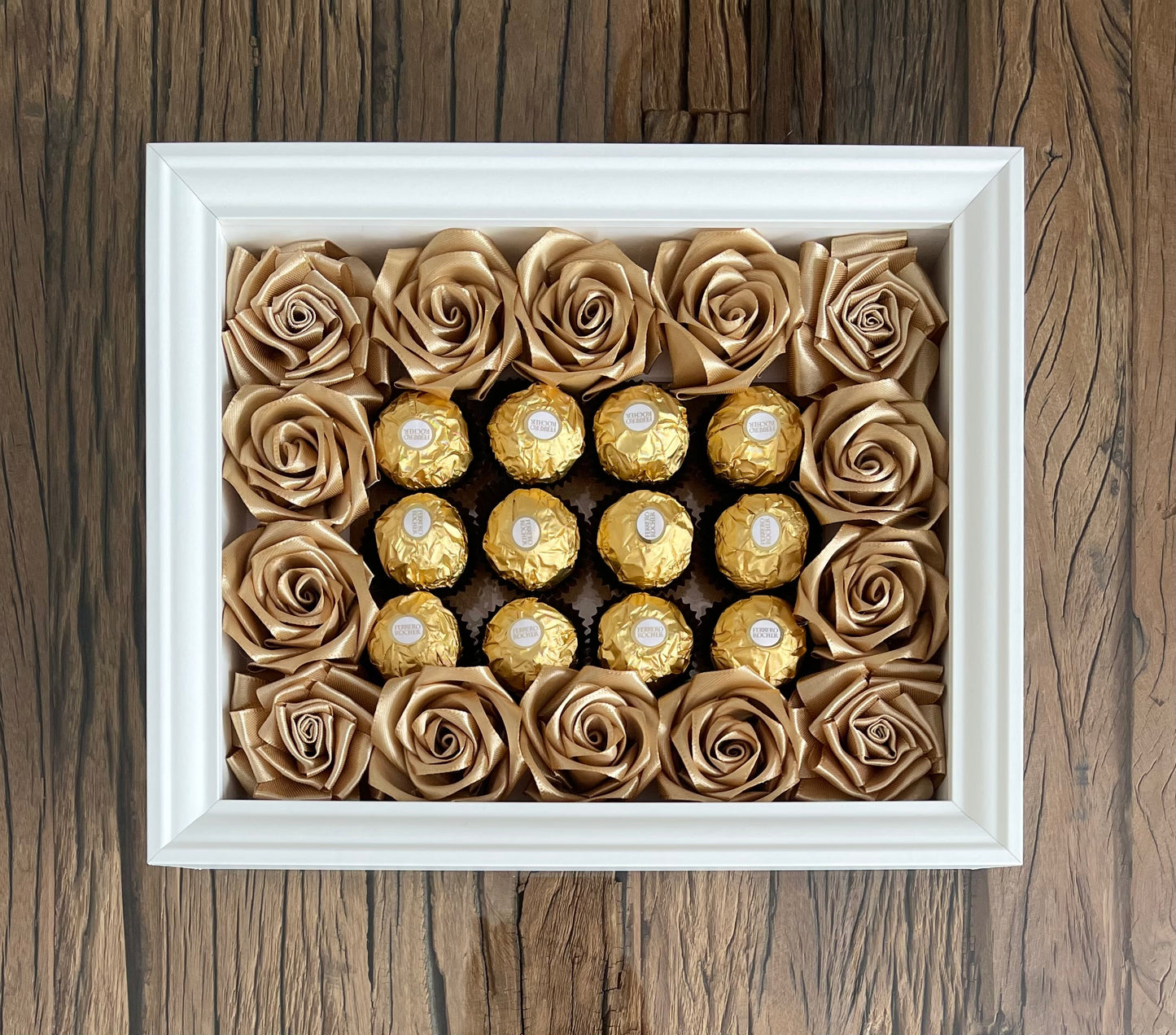 Enchanting Rose with Ferrero Rocher (Surprise Photo Frame-White)