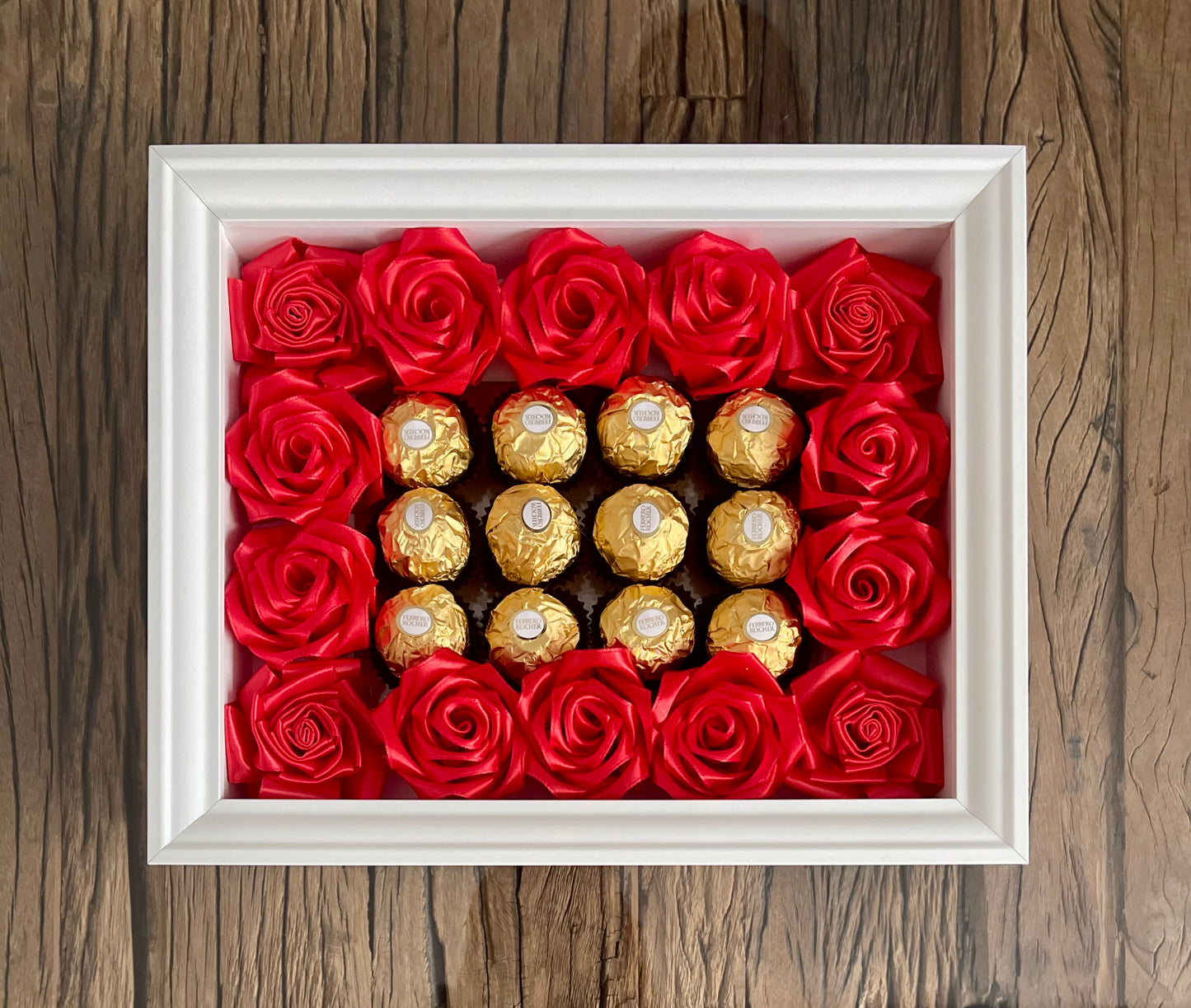 Enchanting Rose with Ferrero Rocher (Surprise Photo Frame-White)