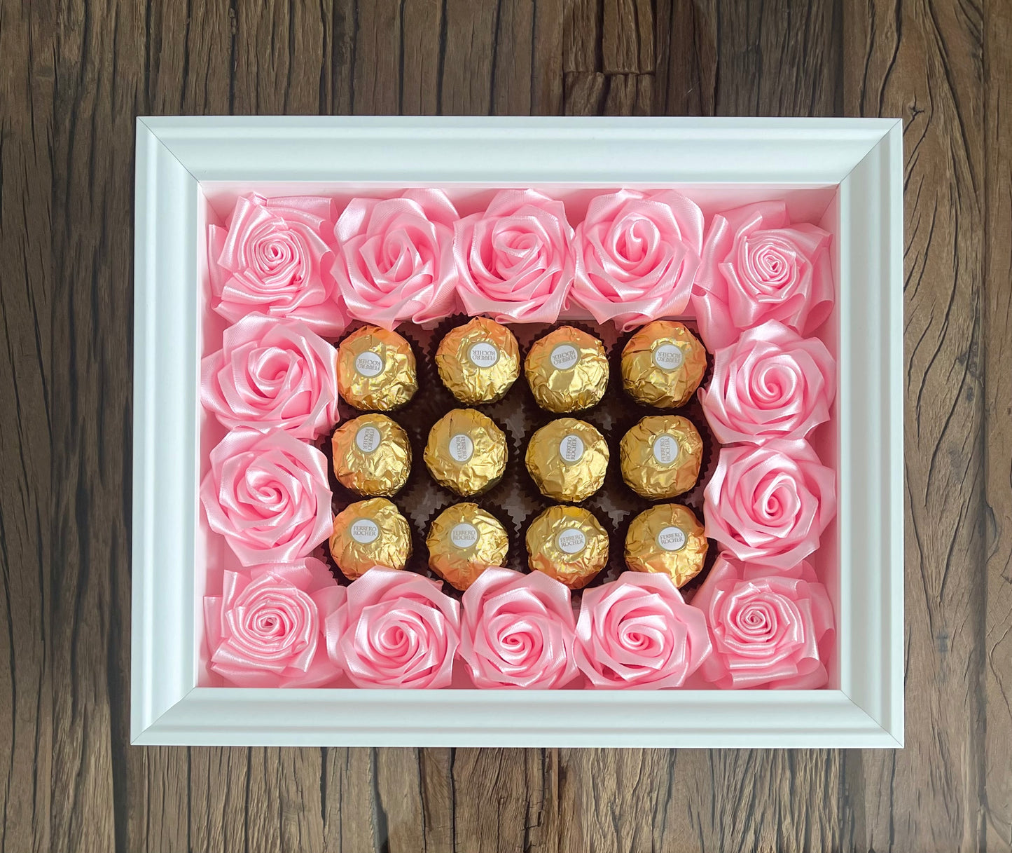 Enchanting Rose with Ferrero Rocher (Surprise Photo Frame-White)