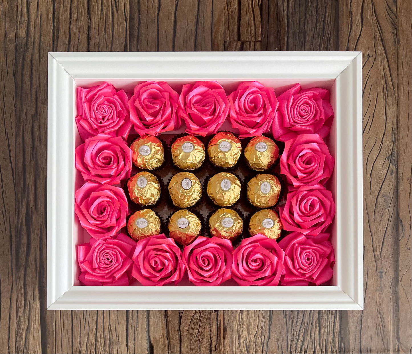 Enchanting Rose with Ferrero Rocher (Surprise Photo Frame-White)