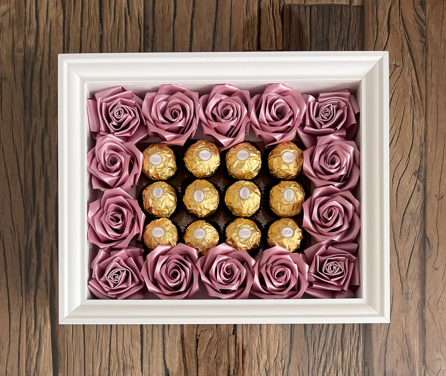 Enchanting Rose with Ferrero Rocher (Surprise Photo Frame-White)