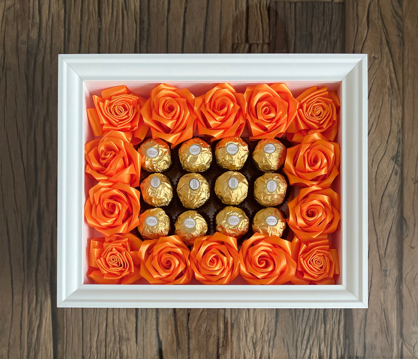 Enchanting Rose with Ferrero Rocher (Surprise Photo Frame-White)