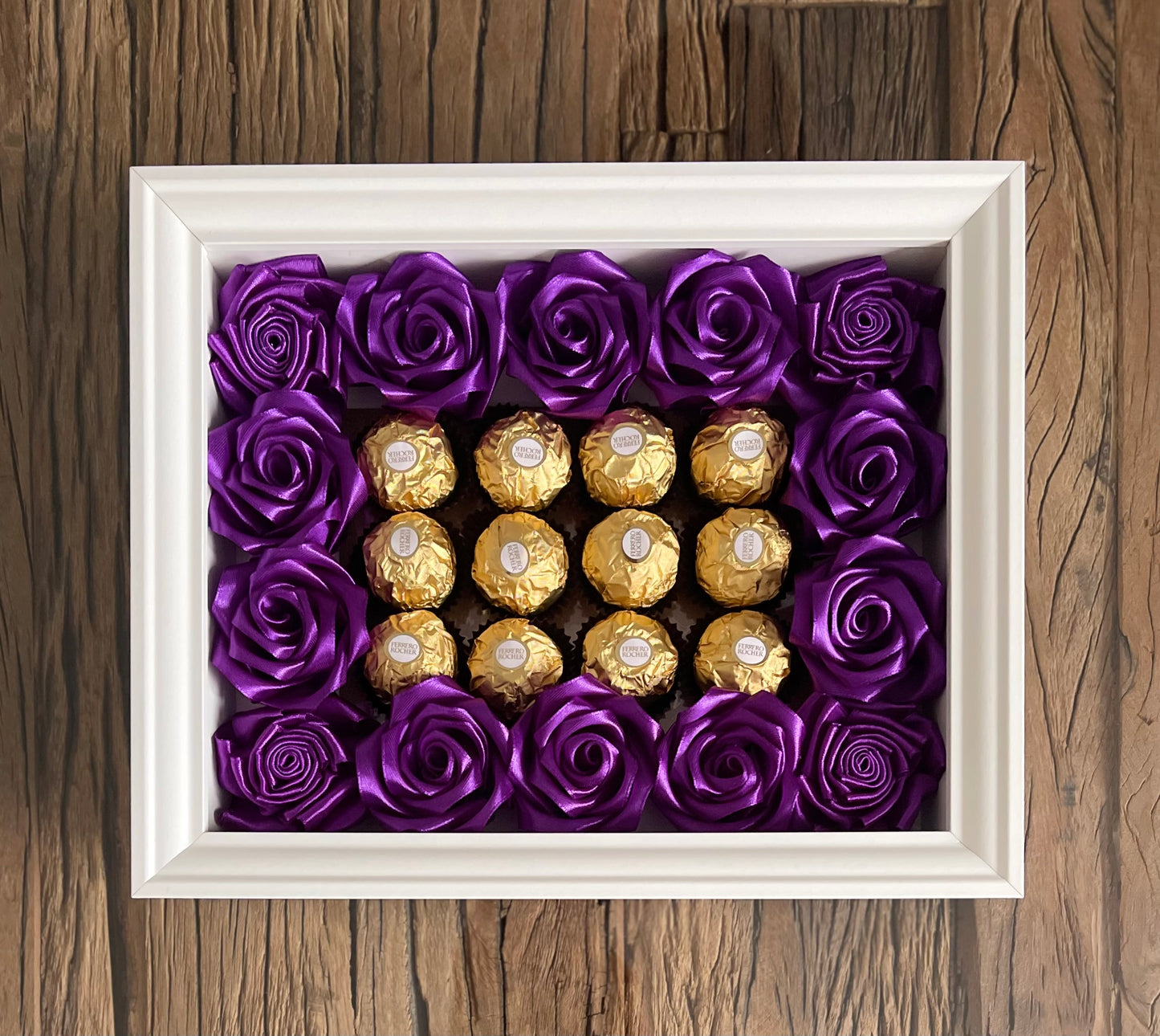 Enchanting Rose with Ferrero Rocher (Surprise Photo Frame-White)