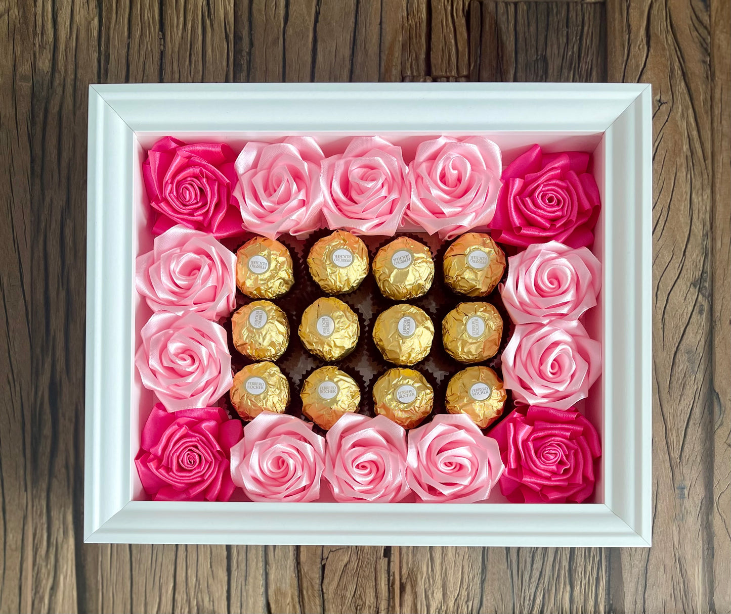 Enchanting Rose with Ferrero Rocher (Surprise Photo Frame-White)