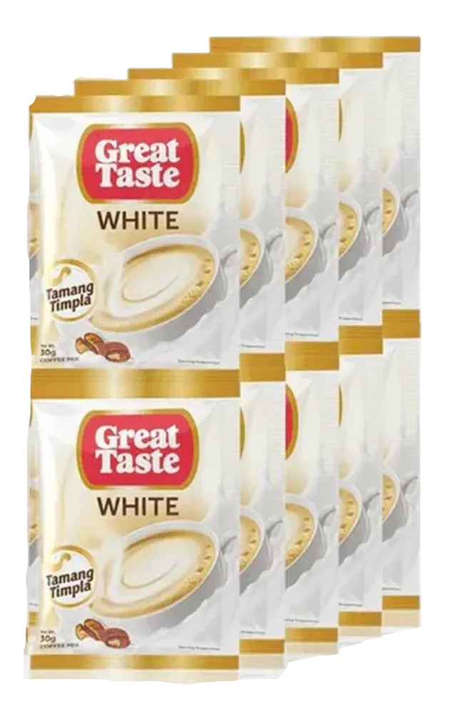 Multiple packages of Great Taste White instant noodles on a white background 10x30g