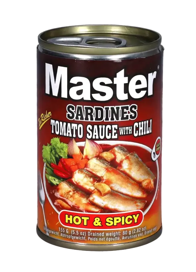 Can of Master Sardines in Tomato Sauce with Chili on a transparent background