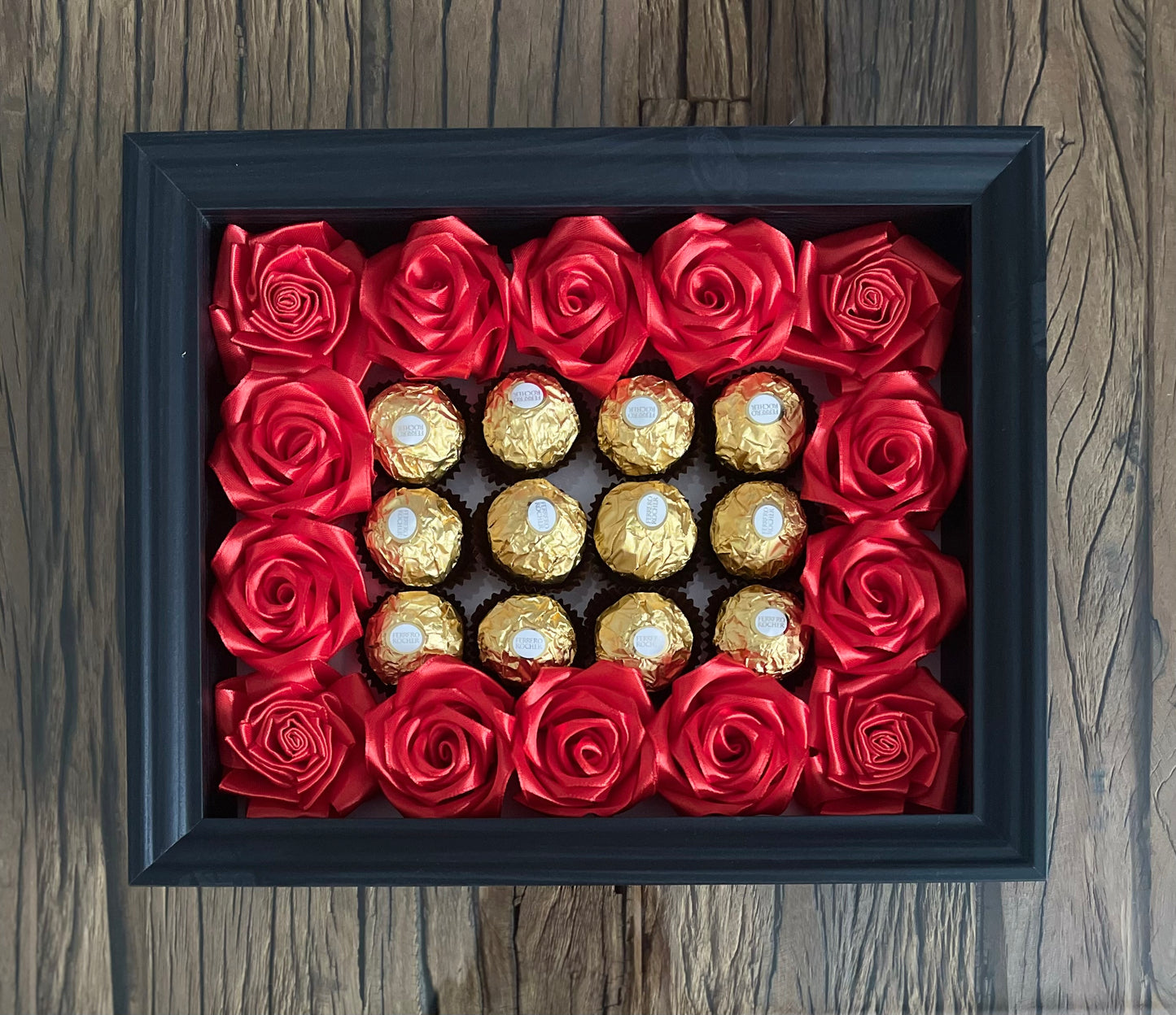 Enchanting Rose with Ferrero Rocher (Surprise Photo Frame-Black)