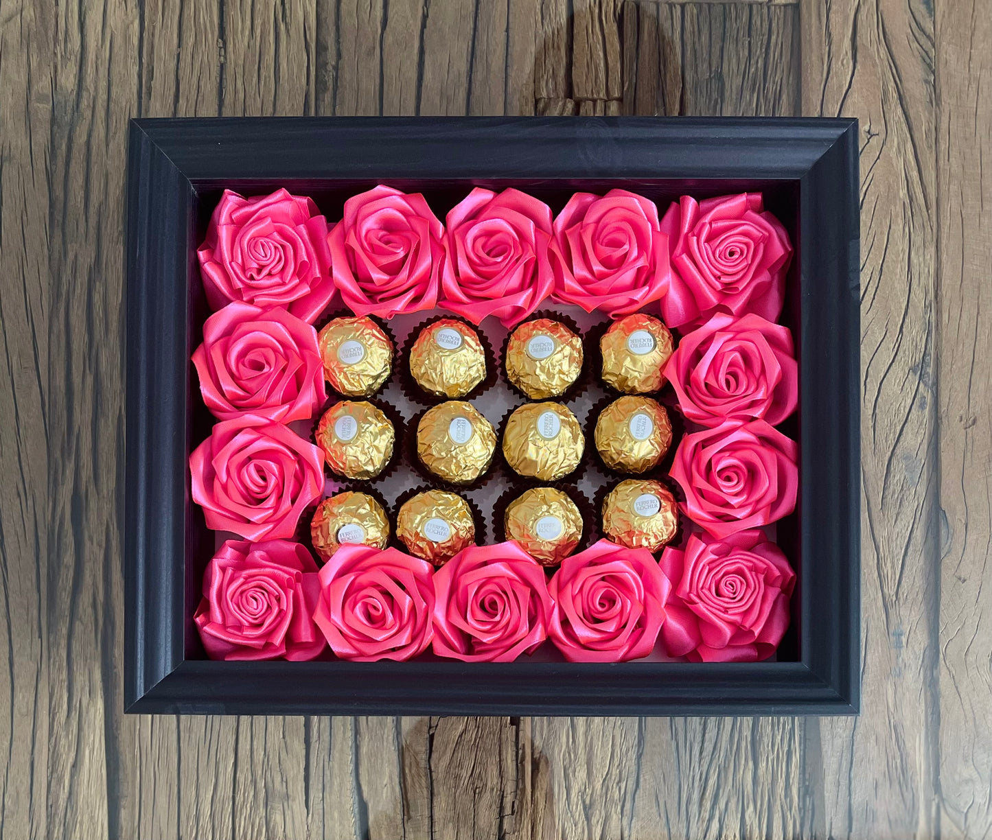 Enchanting Rose with Ferrero Rocher (Surprise Photo Frame-Black)
