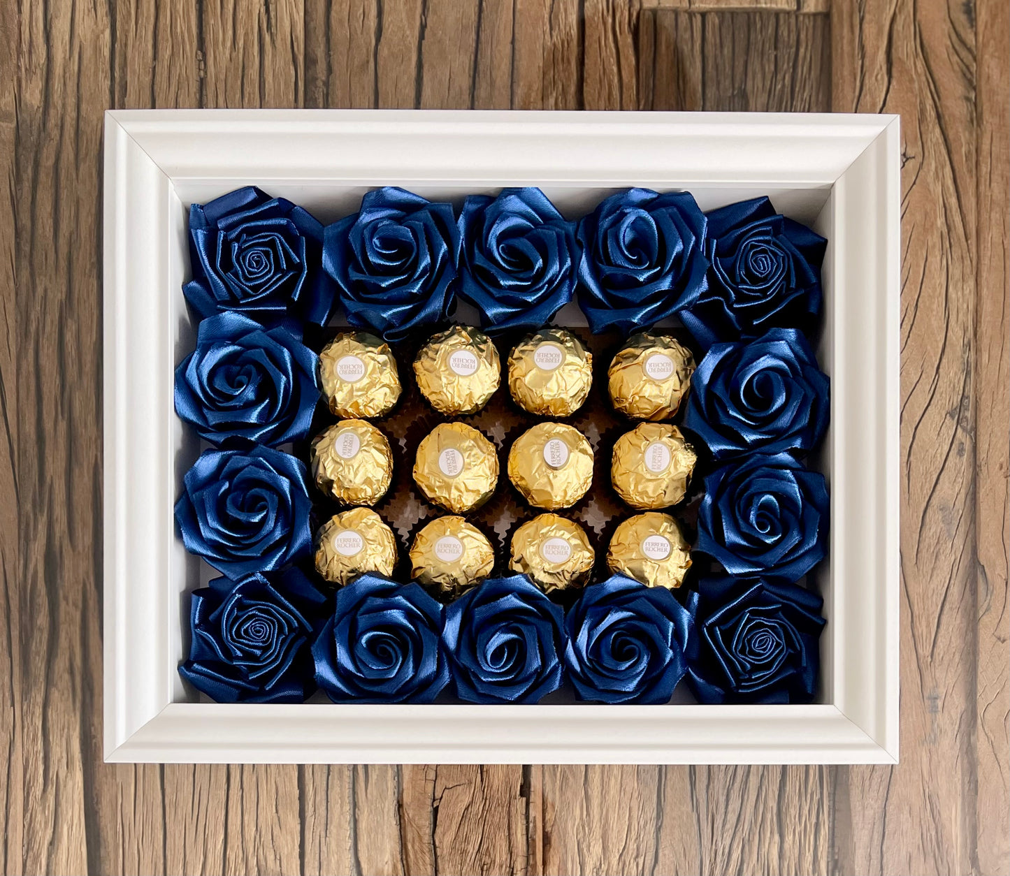 Enchanting Rose with Ferrero Rocher (Surprise Photo Frame-White)