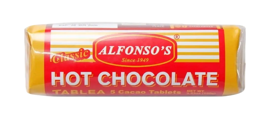 Alfonso's hot chocolate tablet packaging on a white background