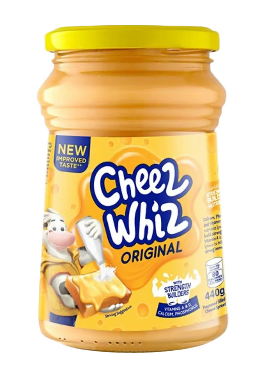 Jar of Cheez Whiz Original on a white background 440g