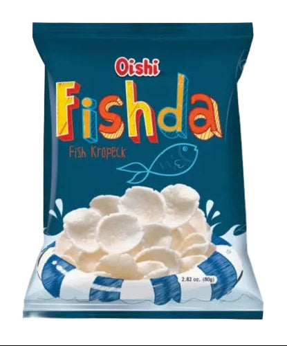 Oishi Fishda fish kropek packaging on a white background