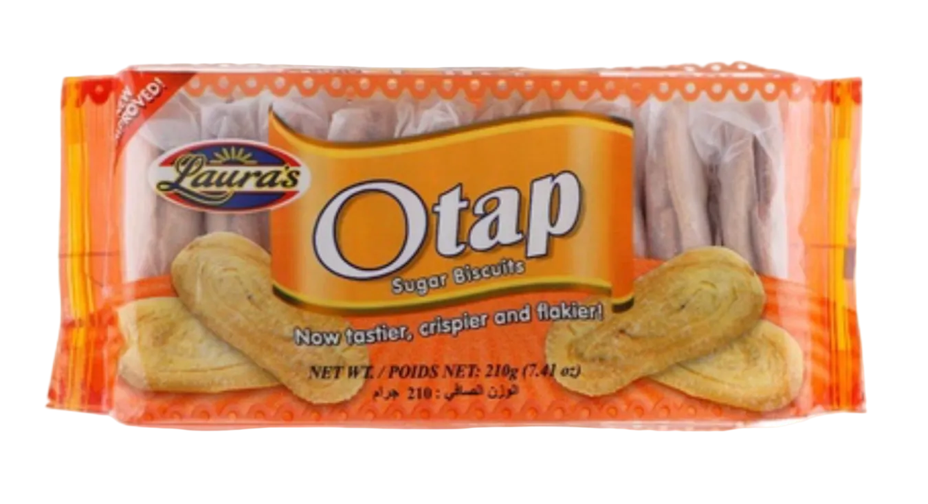 Packaged snack with 'Laura's Otap' branding on a white background