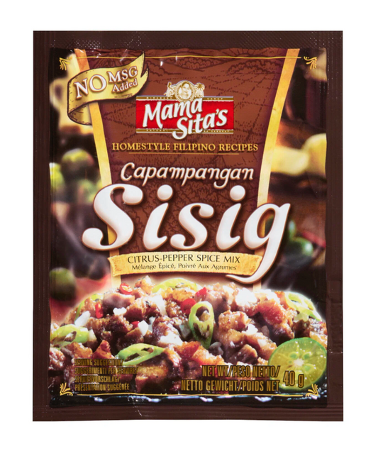 Mama Sita's Capampangan Sisig spice mix package on a white background