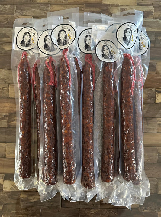 Packaged chorizo filipino sausages with brand stickers pinay sa barcelona.